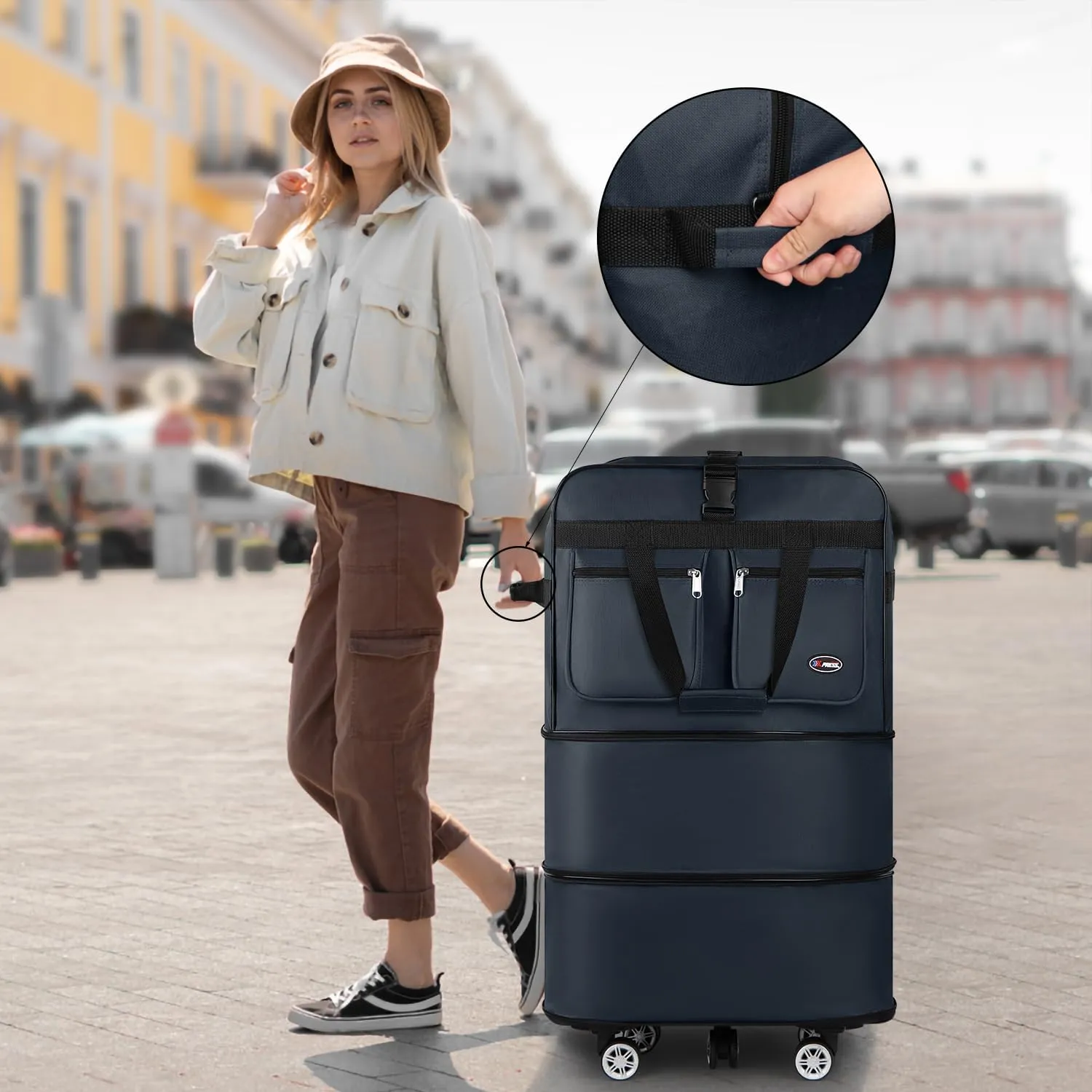 30''36''40''Rolling Duffle Bag with Wheels,Expandable Duffle Bag for Travel for Men Women,Foldable#36''Navy
