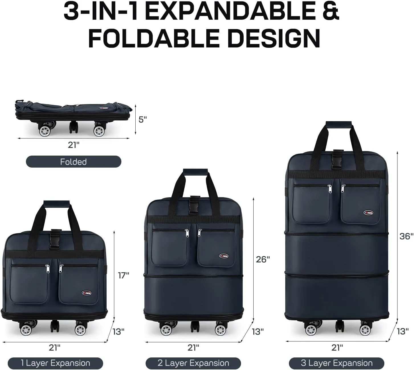 30''36''40''Rolling Duffle Bag with Wheels,Expandable Duffle Bag for Travel for Men Women,Foldable#36''Navy