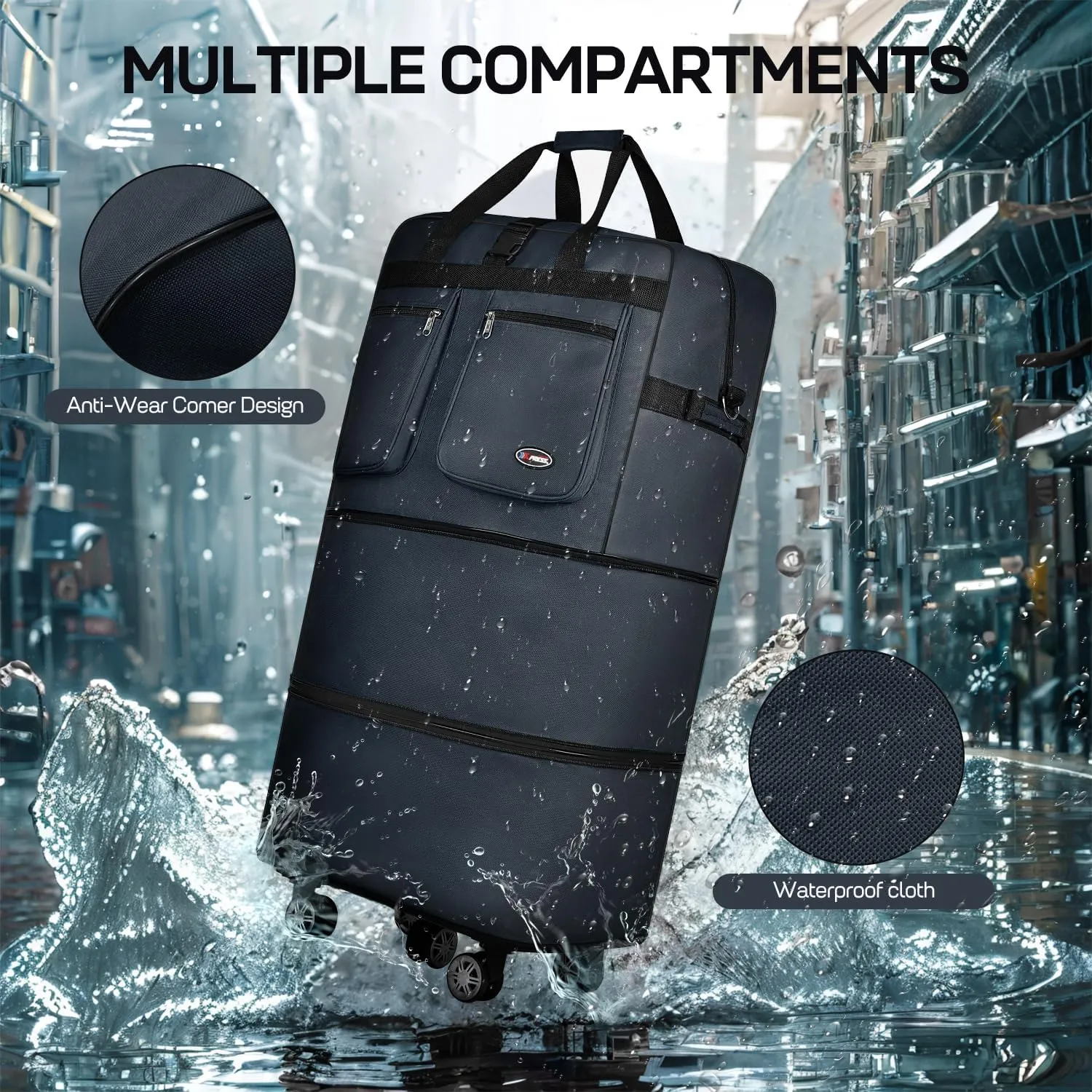 30''36''40''Rolling Duffle Bag with Wheels,Expandable Duffle Bag for Travel for Men Women,Foldable#36''Navy