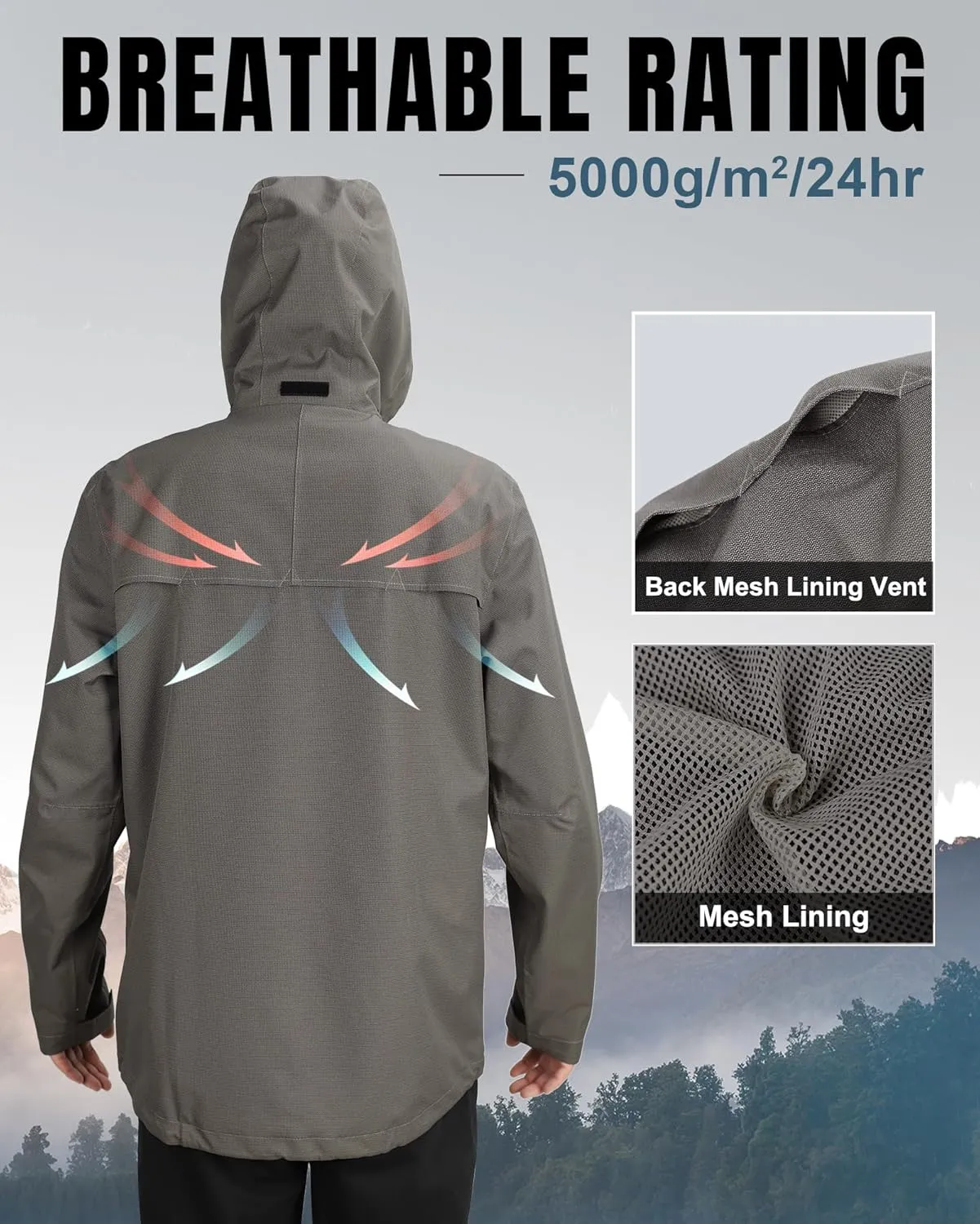 33,000ft Mens Rain Jacket Lightweight Rain Jackets Waterproof with Hood, Breathable Rain Coat for Golf Hiking Fishing Travel