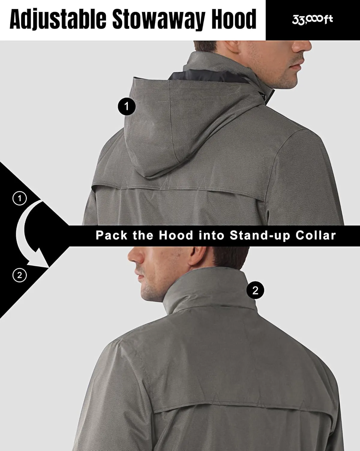 33,000ft Mens Rain Jacket Lightweight Rain Jackets Waterproof with Hood, Breathable Rain Coat for Golf Hiking Fishing Travel