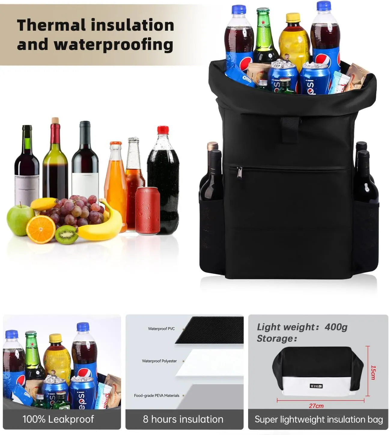 35/45 Cans Cooler Backpack, Thermo Cooler Bag with Bottle Opener for Picnic, Camping, Beach, Hiking, Travel, and Shopping