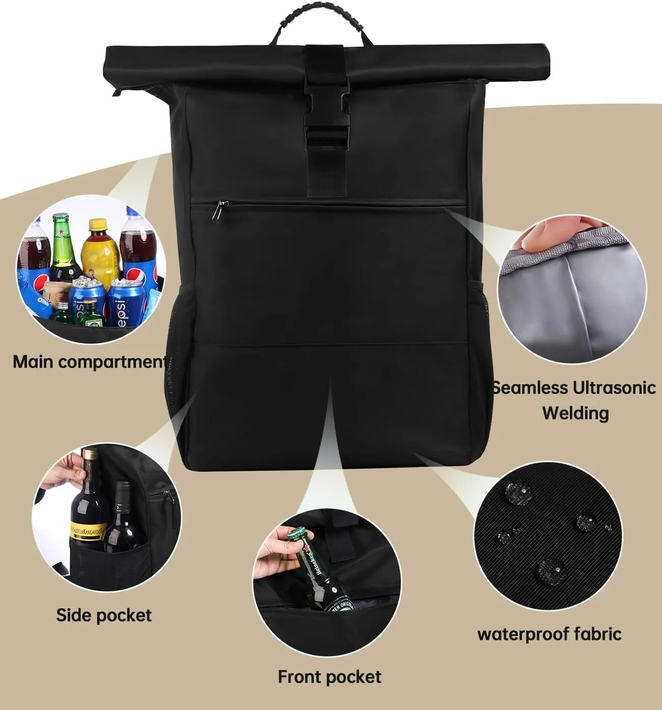 35/45 Cans Cooler Backpack, Thermo Cooler Bag with Bottle Opener for Picnic, Camping, Beach, Hiking, Travel, and Shopping