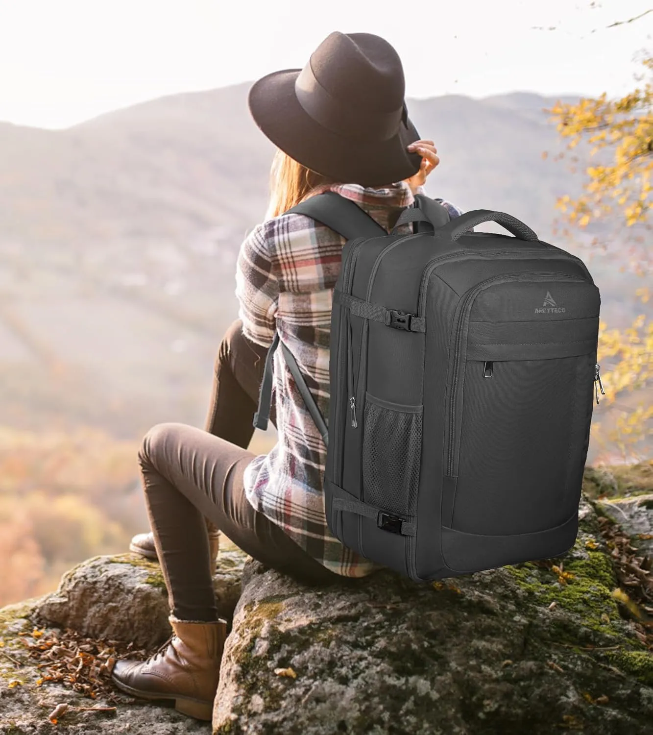 50L Carry on Travel Backpack With Packing Cubes, Extra Large Backpack Flight Airline Approved for Men & Women,Expandable Suitcase Water Resistant Luggage Daypack Business Weekender Bag, Black