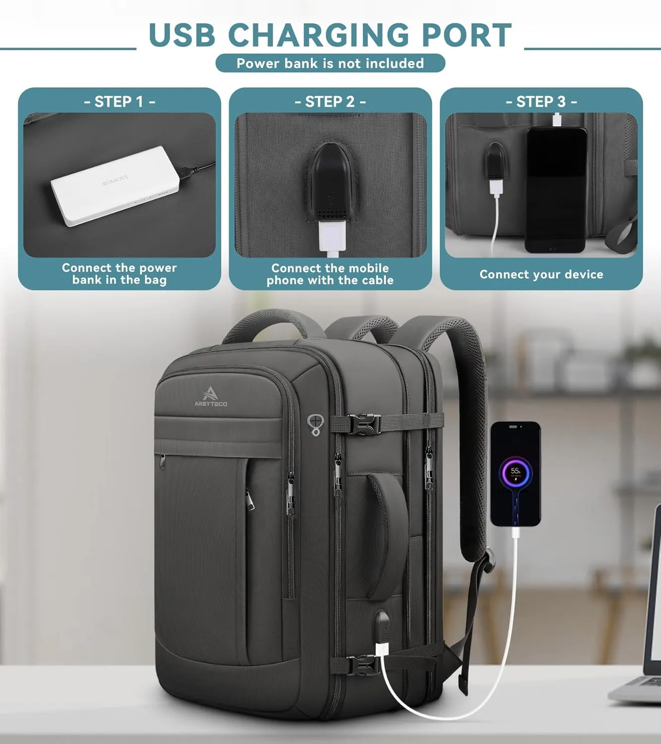 50L Carry on Travel Backpack With Packing Cubes, Extra Large Backpack Flight Airline Approved for Men & Women,Expandable Suitcase Water Resistant Luggage Daypack Business Weekender Bag, Black