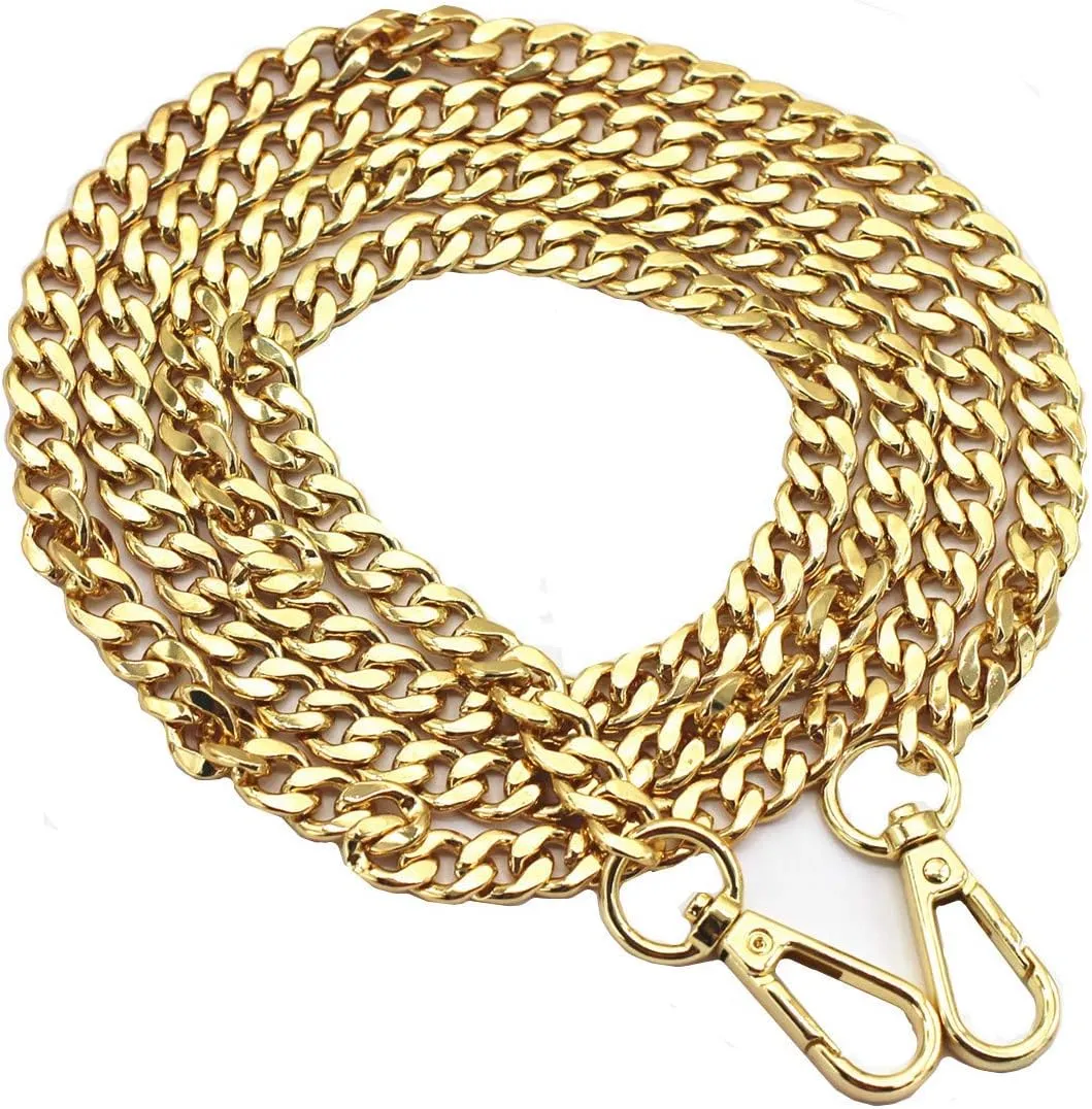 55" DIY Replacement Chains for Handbags Heavy Duty Flat Iron Metal Shoulder Strap Adjustable Purse Crossbody Bag Strap Accessories Decorative Strap for Various Bags (Gold)