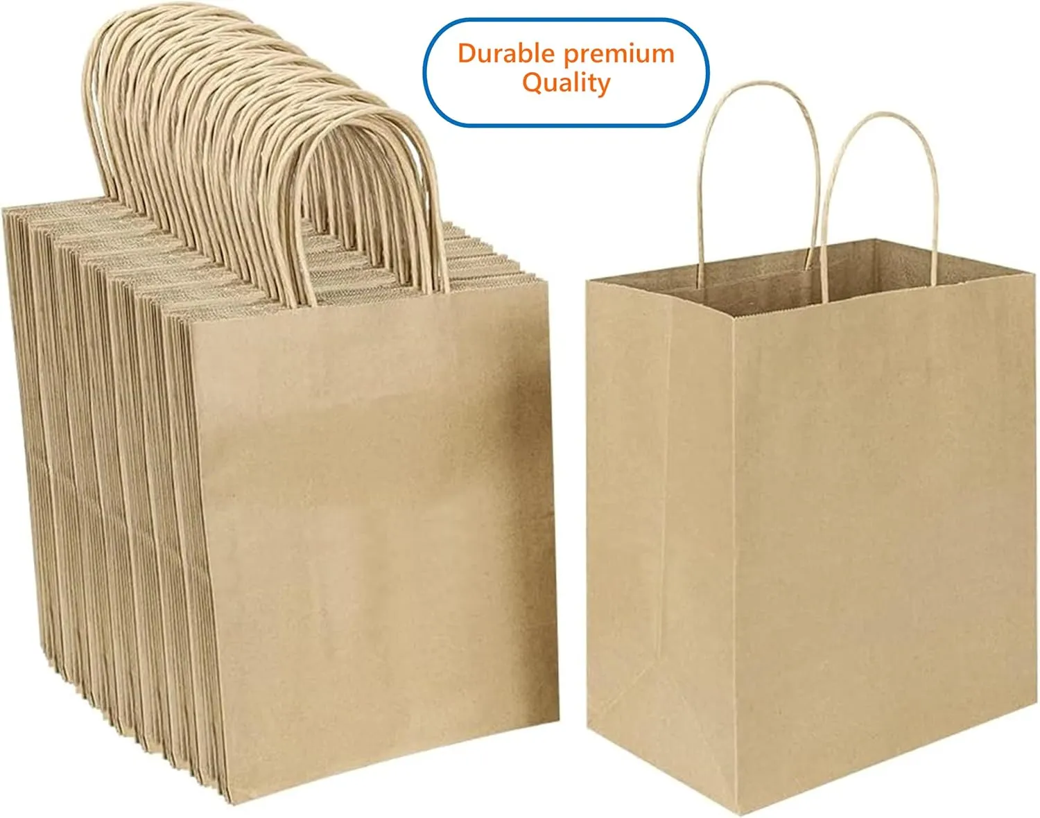 57 Lb Large Kraft Paper Grocery Bags with Handles - 50 Count 12 x 17 x 7 - Durable, Reusable & Eco-Friendly Shopping Bags, Brown Kraft Take-Out Bags for Retail, To-Go, Any Occasion (50, With Handles)