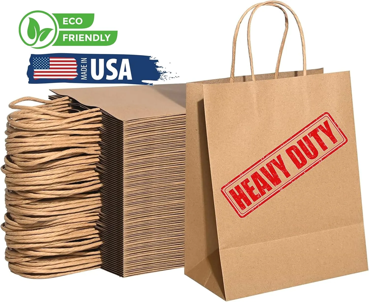 57 Lb Large Kraft Paper Grocery Bags with Handles - 50 Count 12 x 17 x 7 - Durable, Reusable & Eco-Friendly Shopping Bags, Brown Kraft Take-Out Bags for Retail, To-Go, Any Occasion (50, With Handles)