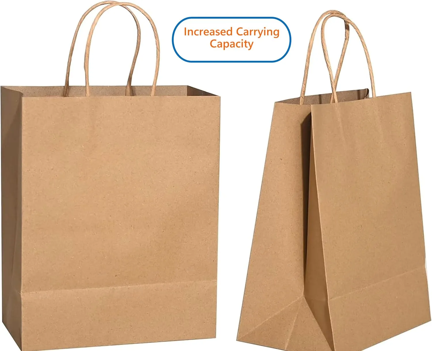 57 Lb Large Kraft Paper Grocery Bags with Handles - 50 Count 12 x 17 x 7 - Durable, Reusable & Eco-Friendly Shopping Bags, Brown Kraft Take-Out Bags for Retail, To-Go, Any Occasion (50, With Handles)