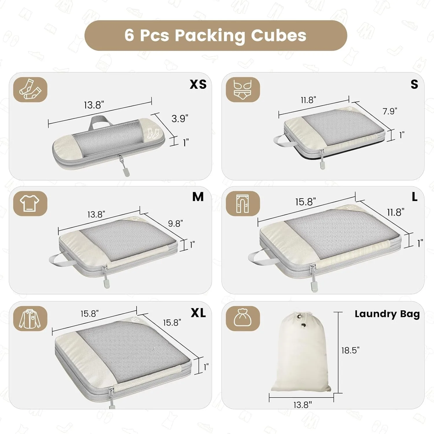 6 Counts Expandable Packing Cubes Travel Accessories Compression Packing Organizers For Luggage Suitcase Multicoloured Durable Travel Organizers