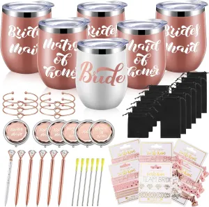 60 Pieces Bridesmaids Proposal Gift Bride Makeup Mirrors Love Knot Bracelet Stainless Steel Wine Tumblers Hair Ties Diamond Crystal Pen Bridal Shower Gift for Wedding Party Supplies (Maid of Honor)
