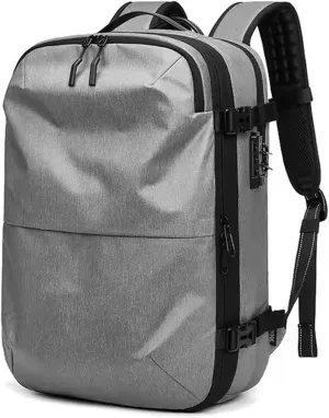 60L Expandable Travel Backpack with Vacuum Pump, Airbag Vacuum Compression, Black (Light Gray, No Air Pump)
