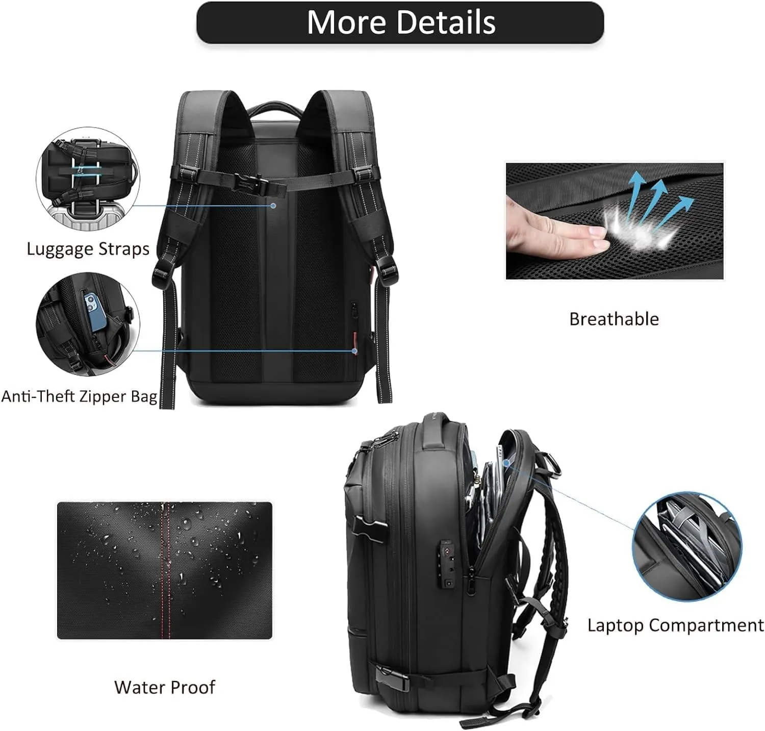 60L Expandable Vacuum Backpack Travel, Portable Waterproof and Anti-Theft Vacuum Sealed Storage Backpack (Grey Vaccum)