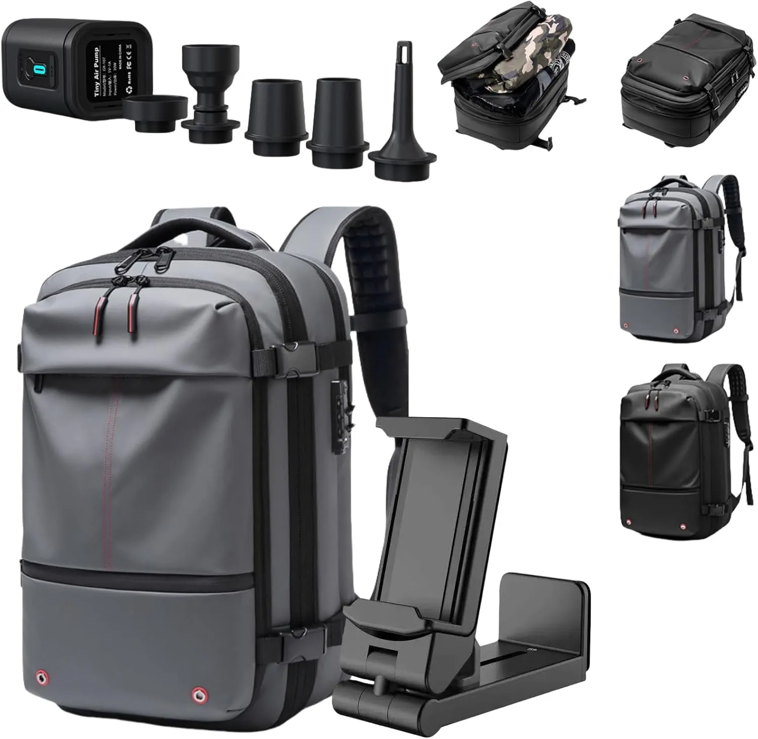 60L Expandable Vacuum Backpack Travel, Portable Waterproof and Anti-Theft Vacuum Sealed Storage Backpack (Grey Vaccum)