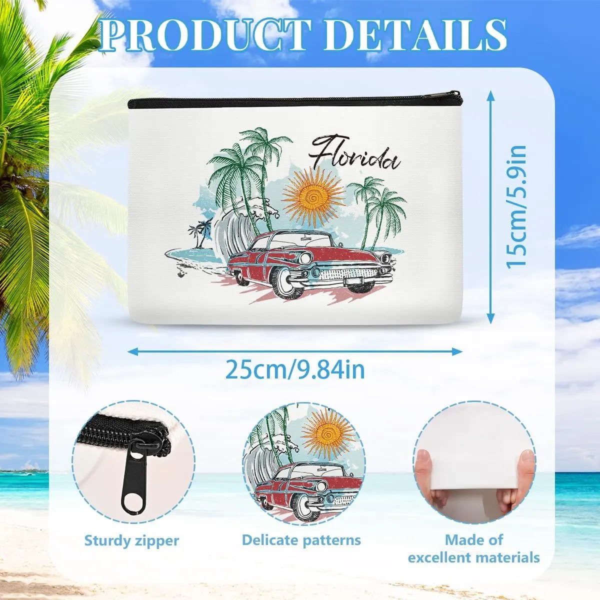 6Pcs Florida Makeup Bag Gifts for Women Florida Themed Souvenirs, Travel Vacation Gift Cosmetic Zipper Bag for Her Teacher Mom Sister Friends