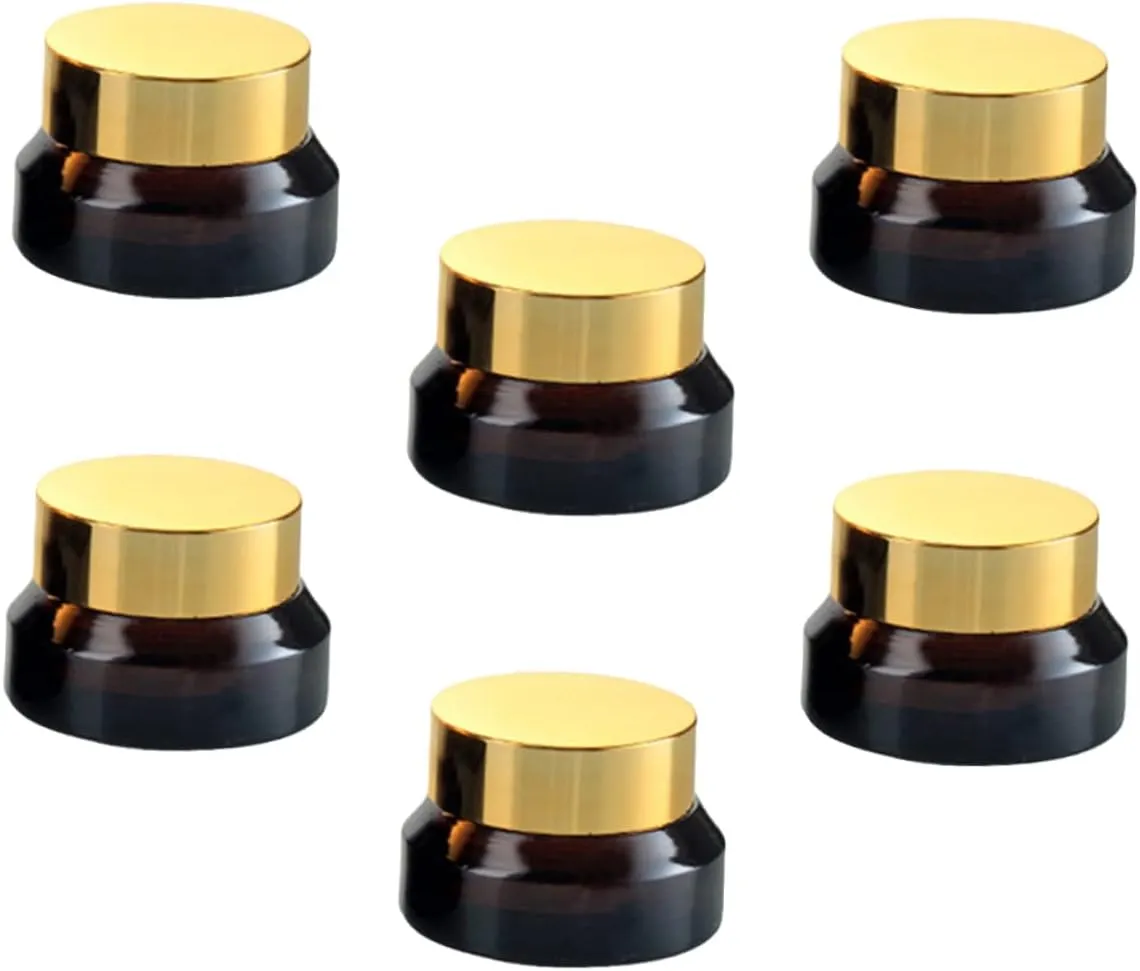 6Pcs Travel Glass Cream Bottles Leak Containers for Cosmetics Jars with Lids for Daily Makeup and Sampling Compact for Purse and Pocket