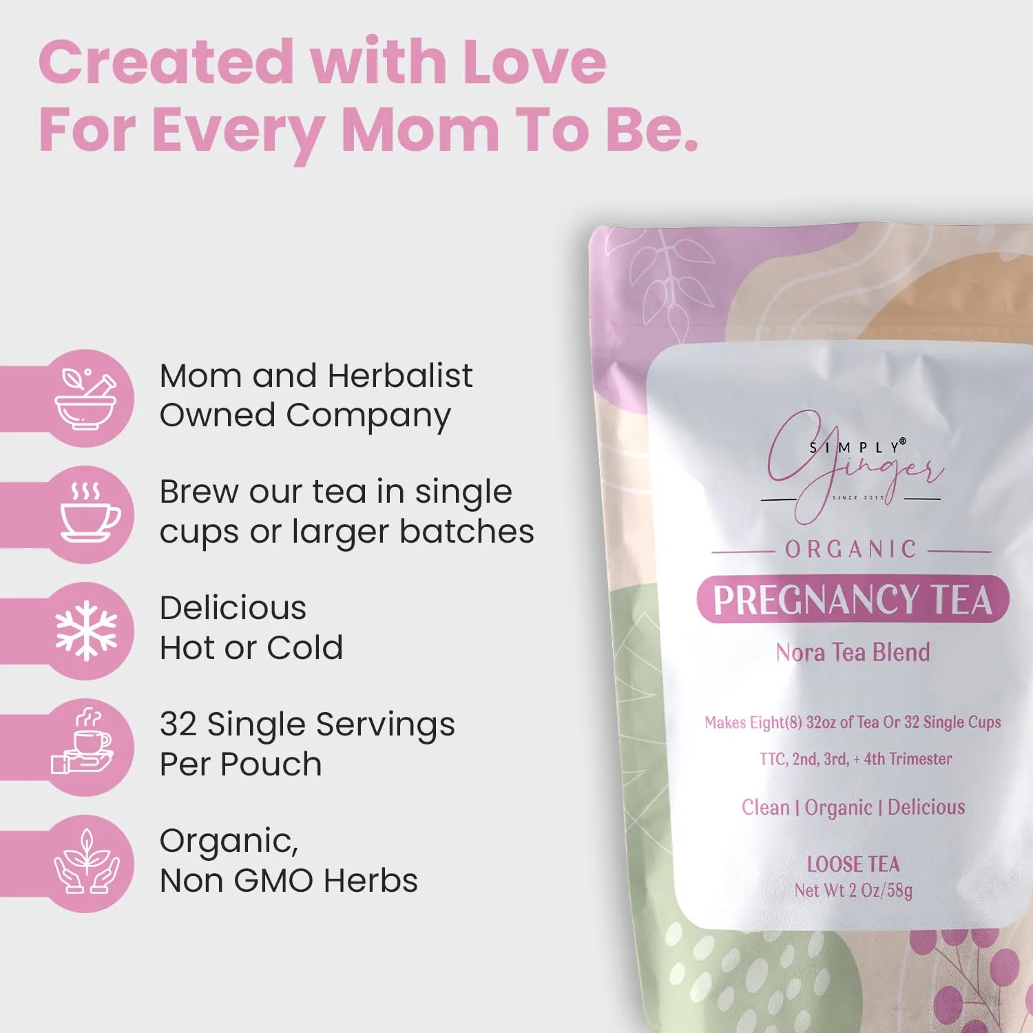 7 LARGE TEA BAGS l Simply Ginger Pregnancy NORA Tea Bags ll 7 Pre-Filled Tea Bags ll Makes 7 (Seven) 32oz of Tea OR Larger Batches ll For TTC, 2nd, 3rd Trimester ll Nursing Friendly (7 Large Tea Bags) - NEW PACKAGING -