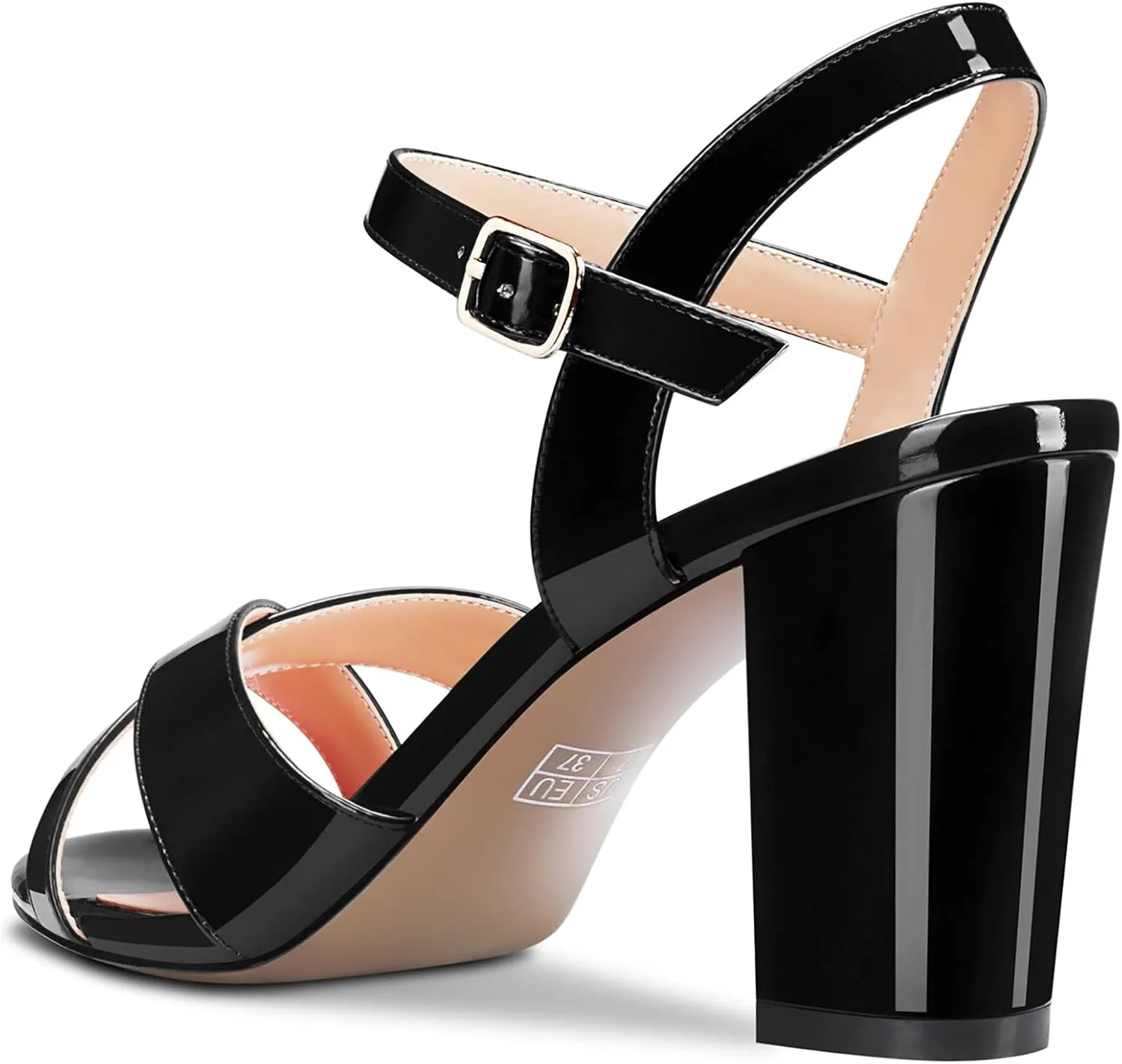 Aachcol Women Sandals Cross Peep Open Toe Ankle Strap Slingback Chunky Block High Heel Dress Shoes Patent Classic Wedding 3 Inch
