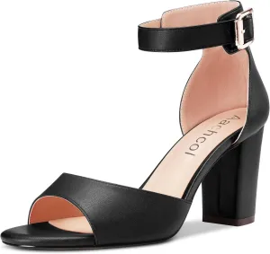 Aachcol Women Sandals Peep Open Toe Ankle Strap Chunky Block High Heel Dress Shoes Matte Classic 3 Inch