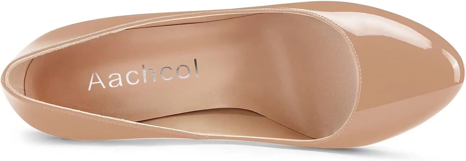 Aachcol Women Stiletto Pumps Close Round Toe High Heel Slip-on Shoes Wedding Office Classic 4 Inches
