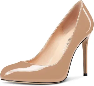 Aachcol Women Stiletto Pumps Close Round Toe High Heel Slip-on Shoes Wedding Office Classic 4 Inches