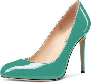 Aachcol Women Stiletto Pumps Close Round Toe High Heel Slip-on Shoes Wedding Office Classic 4 Inches