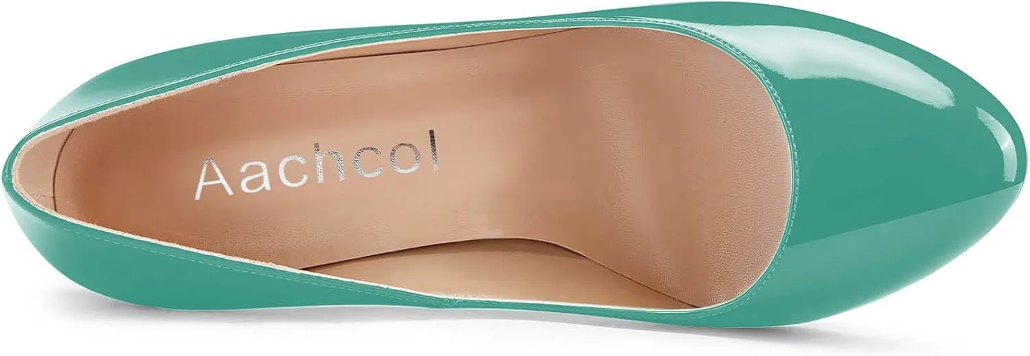 Aachcol Women Stiletto Pumps Close Round Toe High Heel Slip-on Shoes Wedding Office Classic 4 Inches
