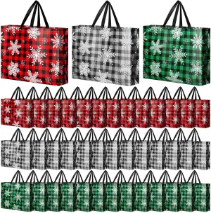 Abbylike 36 Pcs Reusable Christmas Large Gift Bags Bulk Xmas Holiday Plaid Tote Shopping Bags with Handles