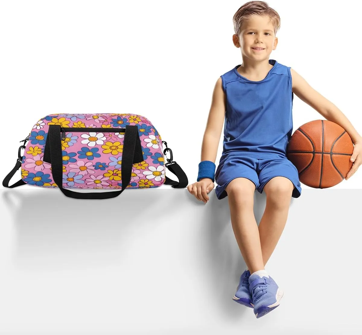 Abstract Hippie Flowers Kids Duffle Bag Boys Girls Small Sport Dance Gym Bag for Overnight Travel Weekender Carry On