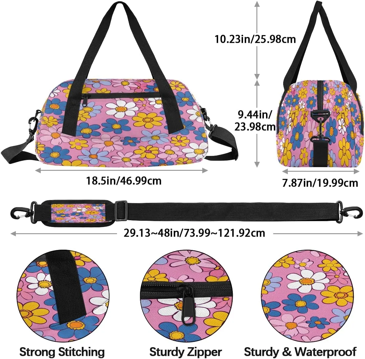 Abstract Hippie Flowers Kids Duffle Bag Boys Girls Small Sport Dance Gym Bag for Overnight Travel Weekender Carry On