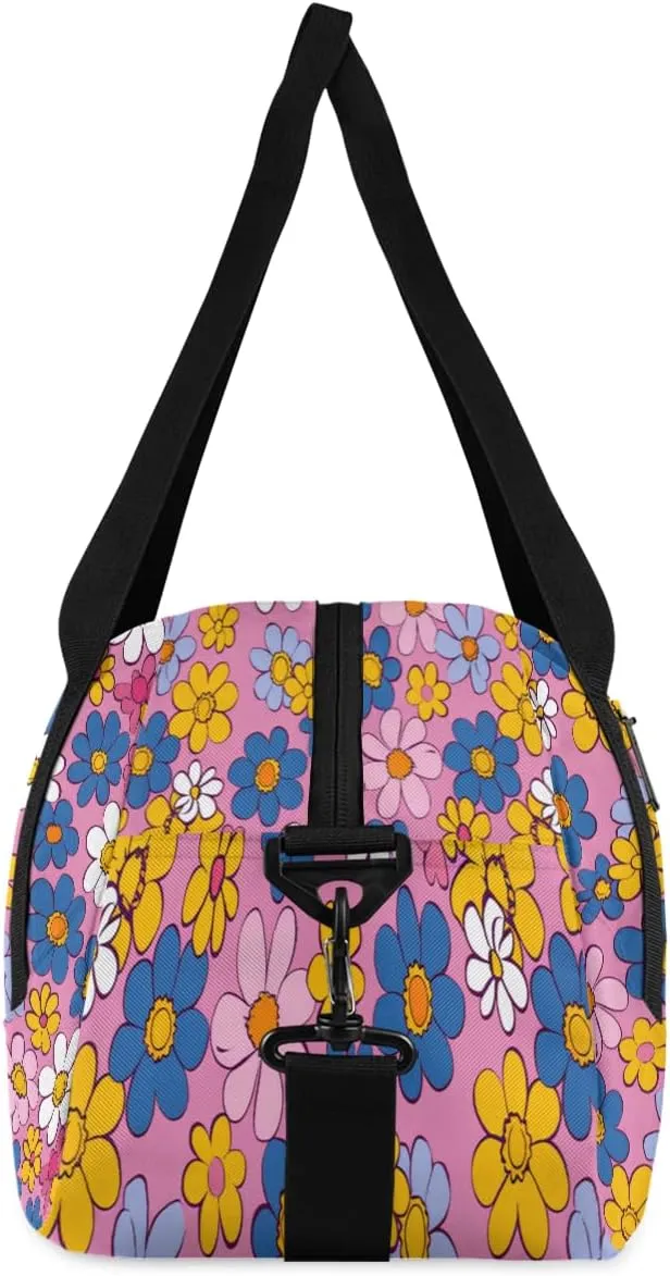 Abstract Hippie Flowers Kids Duffle Bag Boys Girls Small Sport Dance Gym Bag for Overnight Travel Weekender Carry On