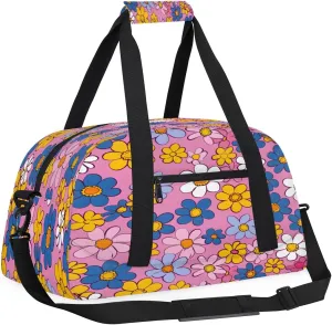 Abstract Hippie Flowers Kids Overnighter Duffel Bags for Boys, Carry-On Size Sports Gym Bag with Front Zipper Pocket for School Practice or Overnight Travel Weekender Sleepover Tote Bag