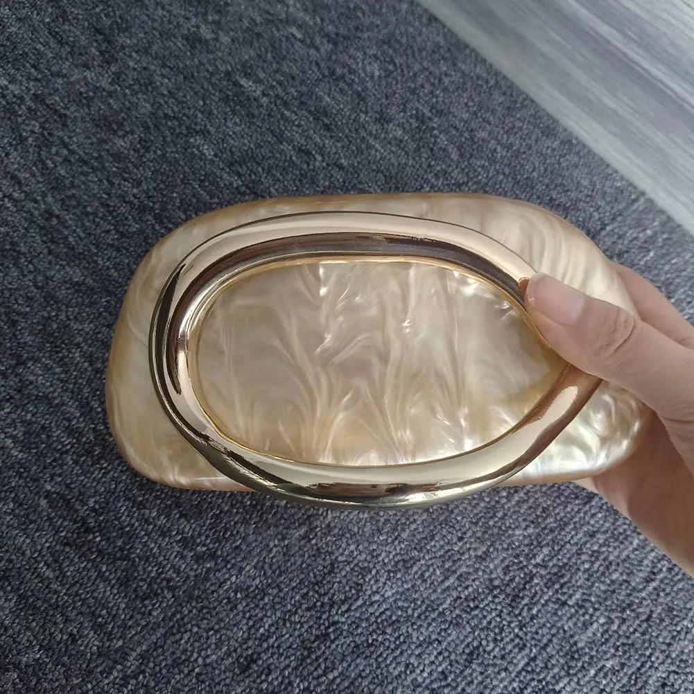 Acrylic Clutch Purse for Women Classic Round Acrylic Evening Handbag Vintage Metal Handlebars Bag for Wedding Party Prom