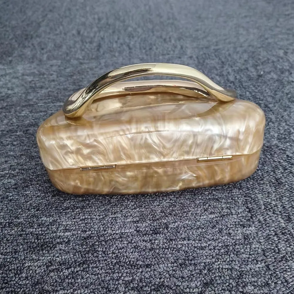 Acrylic Clutch Purse for Women Classic Round Acrylic Evening Handbag Vintage Metal Handlebars Bag for Wedding Party Prom