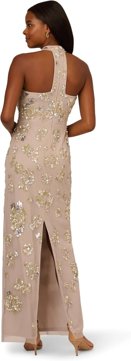 Adrianna Papell Women's Bead Halter Column Dress