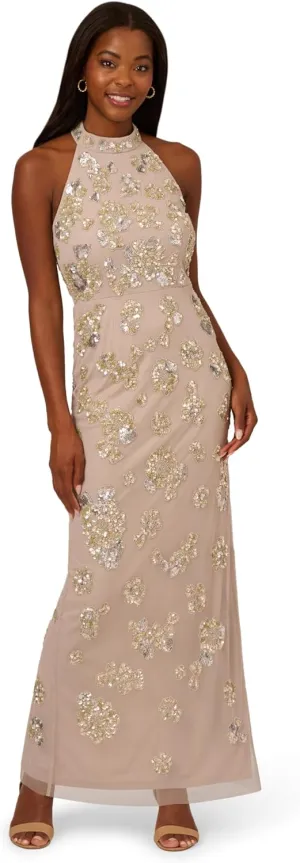 Adrianna Papell Women's Bead Halter Column Dress