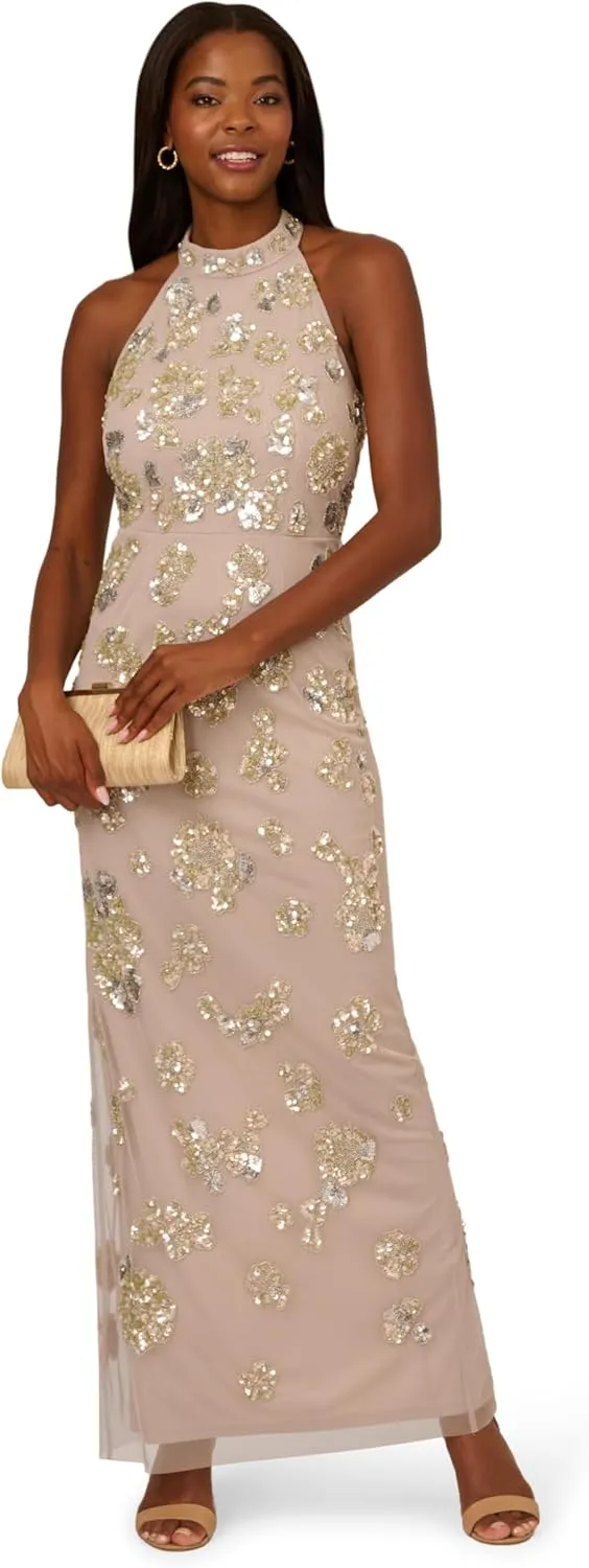 Adrianna Papell Women's Bead Halter Column Dress