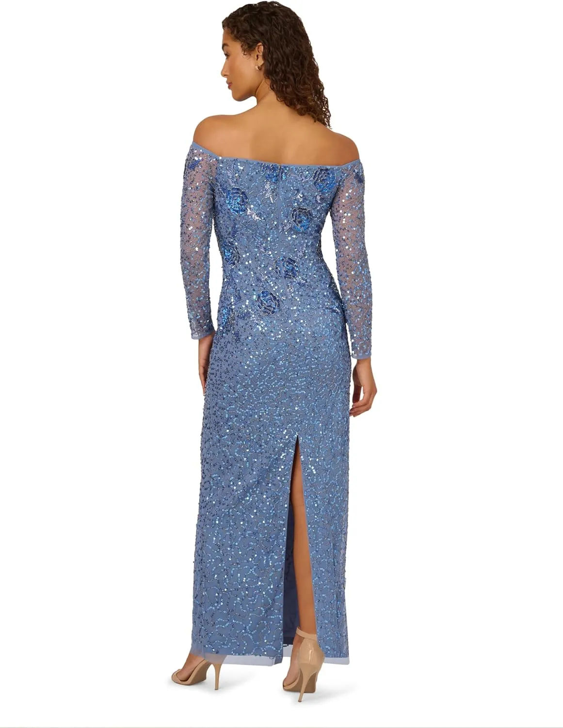 Adrianna Papell Women's Beaded Mesh Long Dress