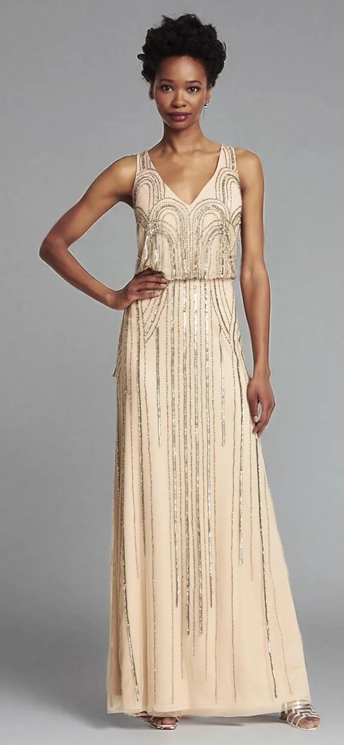 Adrianna Papell Women's Blsn Beaded Art Nouveau