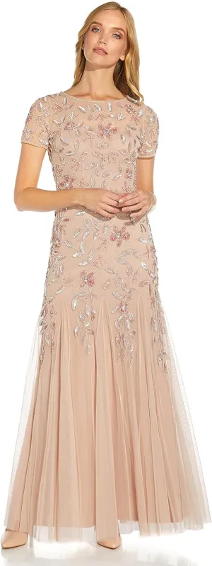 Adrianna Papell Women's Floral Beaded Godet Gown