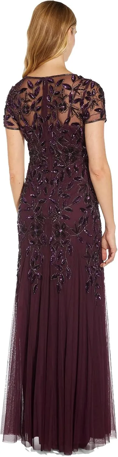 Adrianna Papell Women's Floral Beaded Godet Gown