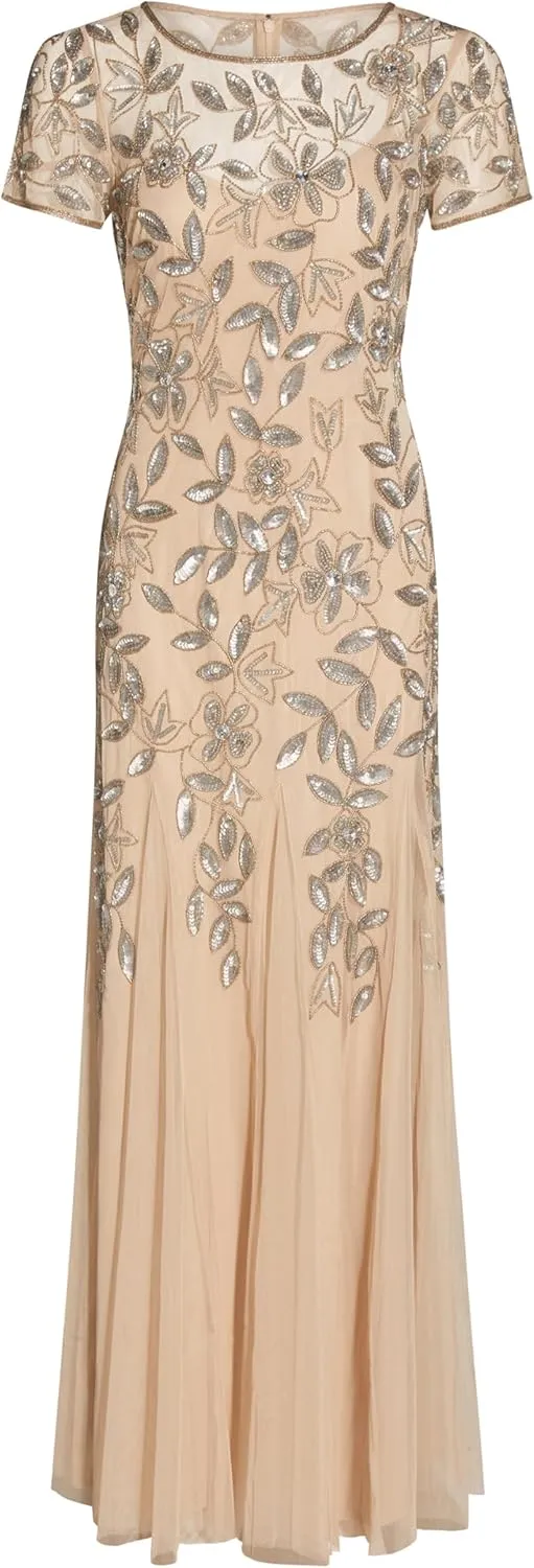 Adrianna Papell Women's Floral Beaded Godet Gown