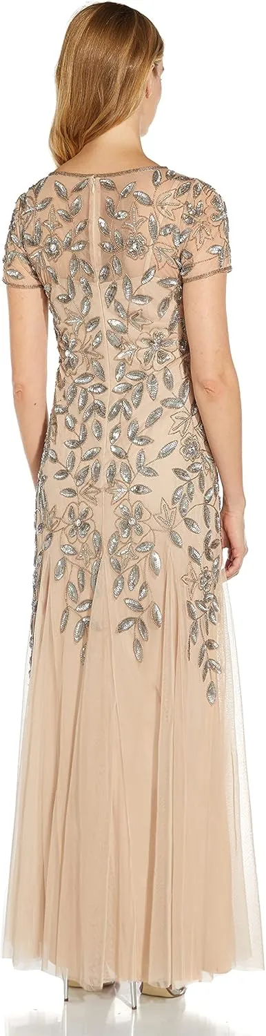 Adrianna Papell Women's Floral Beaded Godet Gown