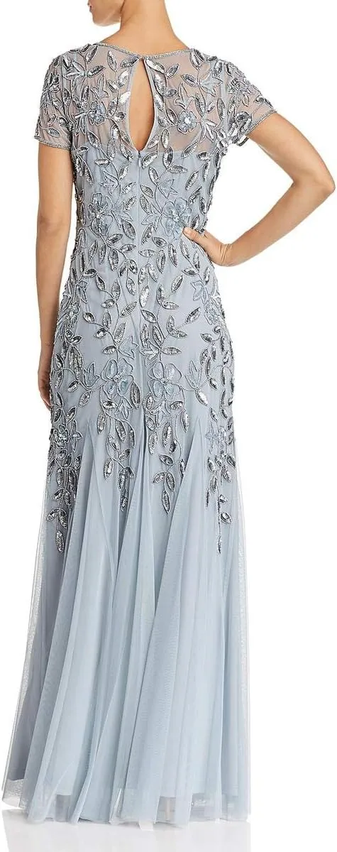 Adrianna Papell Women's Floral Beaded Godet Gown