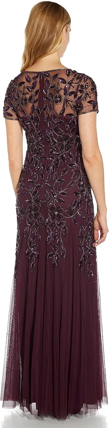 Adrianna Papell Women's Floral Beaded Godet Gown