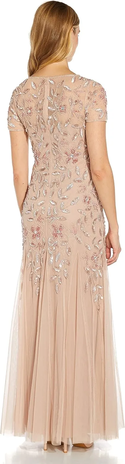 Adrianna Papell Women's Floral Beaded Godet Gown