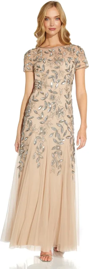 Adrianna Papell Women's Floral Beaded Godet Gown