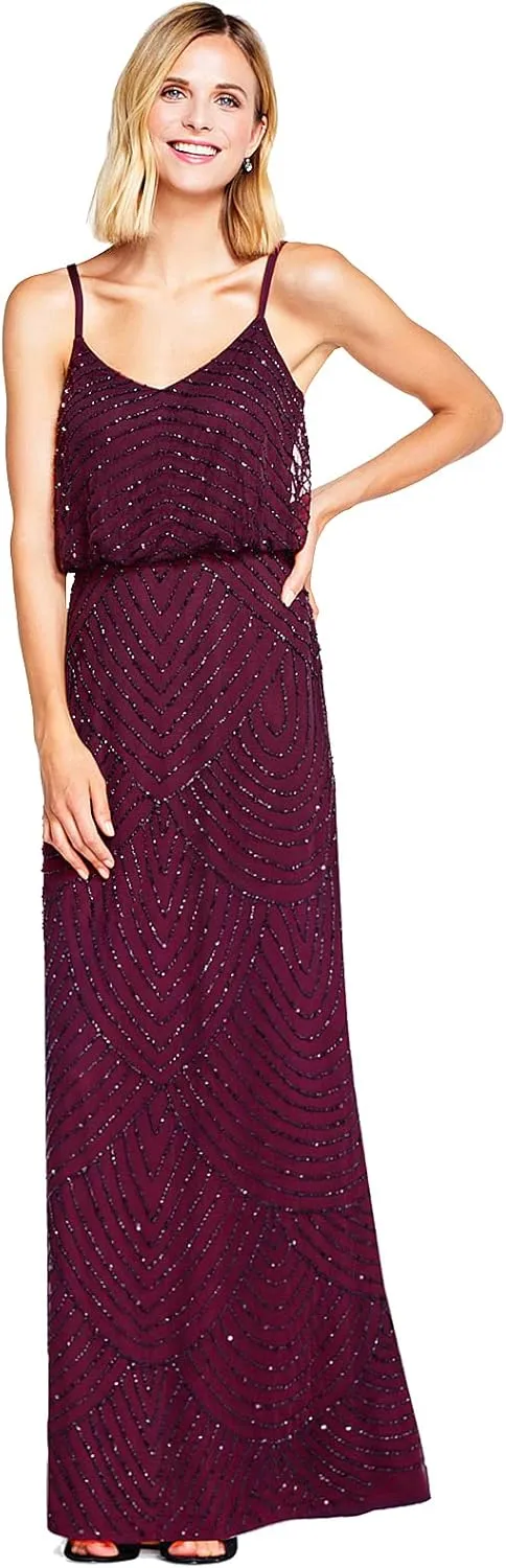Adrianna Papell Women's Long Beaded Blouson Gown