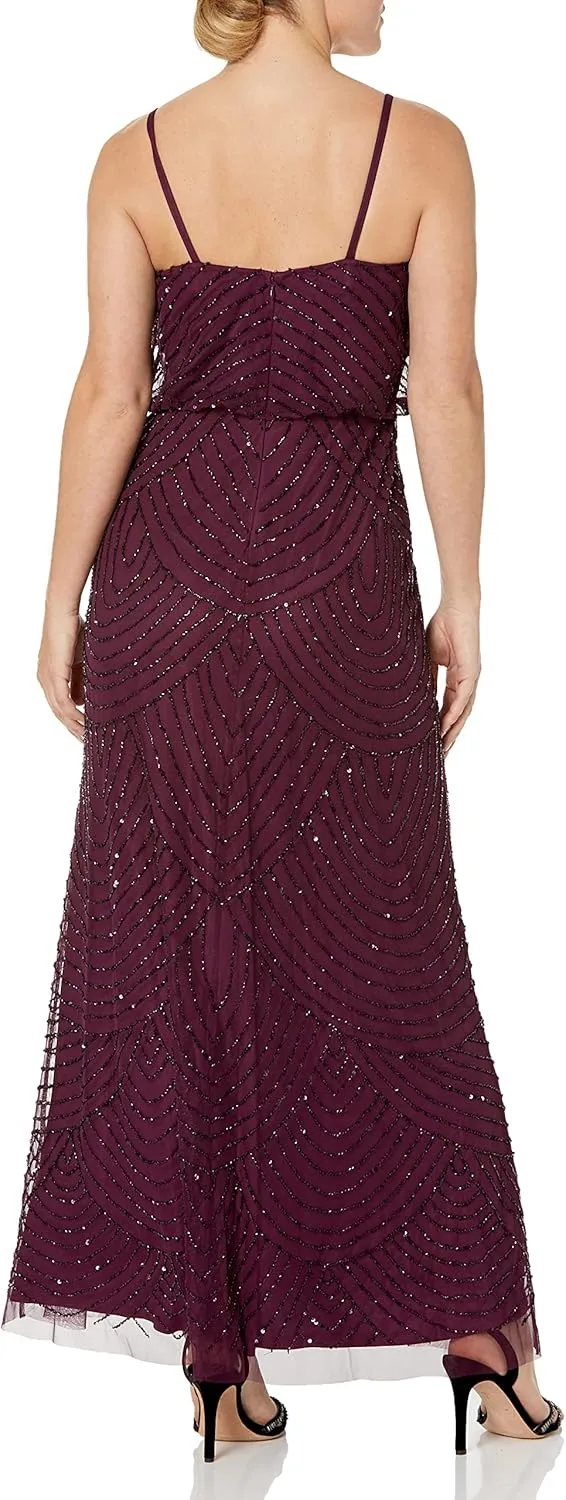 Adrianna Papell Women's Long Beaded Blouson Gown