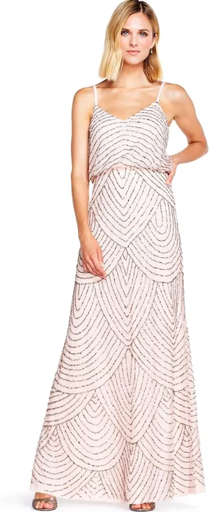 Adrianna Papell Women's Long Beaded Blouson Gown